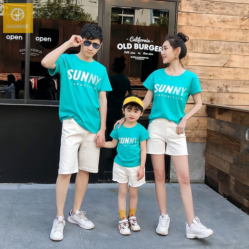 1_áo gia đình mùa hè sunny màu xanh