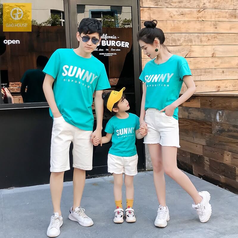2_áo gia đình mùa hè sunny màu xanh