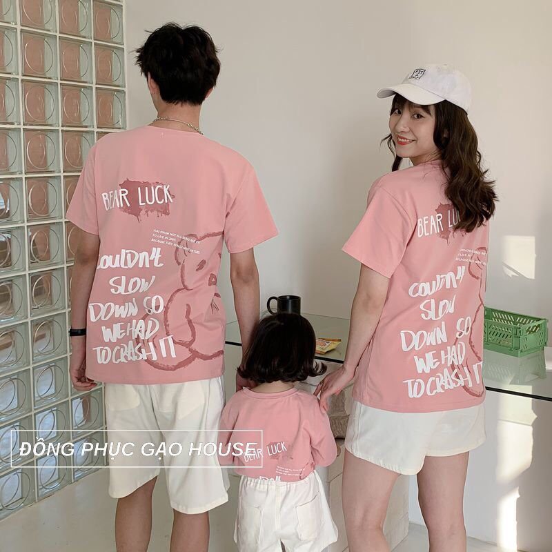 Sét áo phông gia đình hồng nhạt 4 người hot nhất hè 
