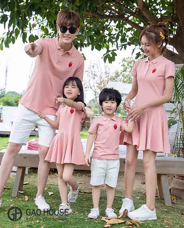 Áo đồng phục gia đình màu hồng