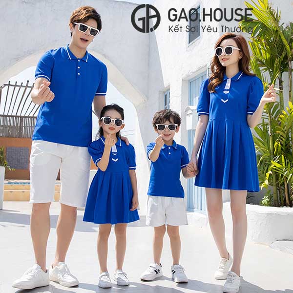 Áo váy đồng phục gia đình màu xanh