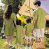 Áo váy gia đình tone xanh lá ưu nhã
